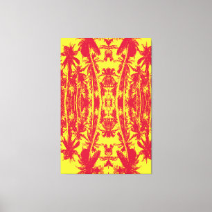 Abstract Pattern of Palm Trees in Red and Yellow Canvas Print