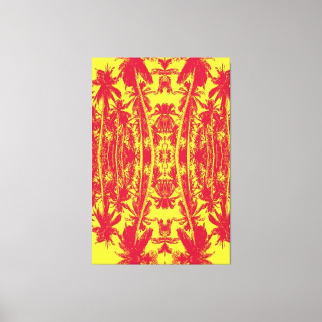 Abstract Pattern of Palm Trees in Red and Yellow Canvas Print (Front)