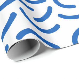 Abstract pattern of thick, wavy blue lines wrapping paper