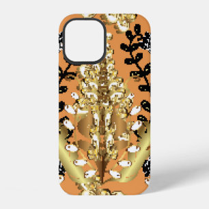 abstract pattern on orange yellow background with iPhone 12 case