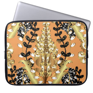 abstract pattern on orange yellow background with laptop sleeve