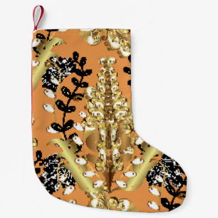 abstract pattern on orange yellow background with small christmas stocking