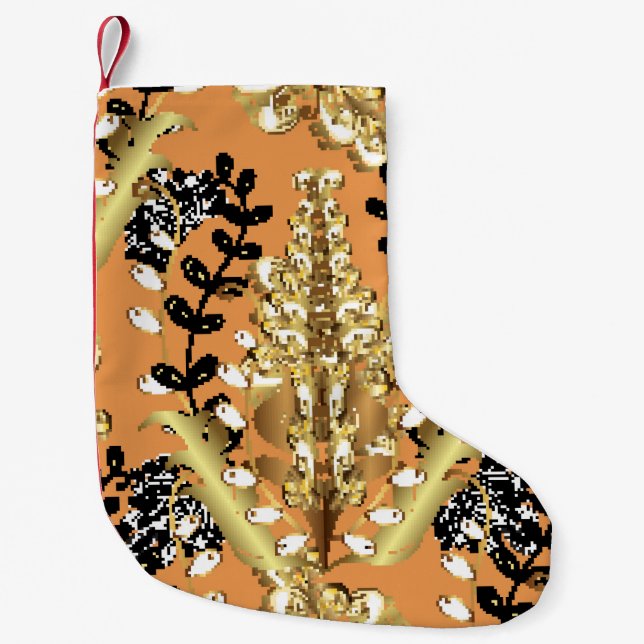 abstract pattern on orange yellow background with  small christmas stocking (Front)