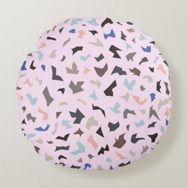 Abstract pattern on pink background Terazzo mosaic Round Cushion (Front)