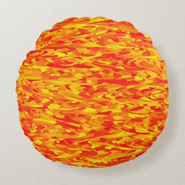 Abstract Pattern Orange Red Yellow Round Cushion (Front)