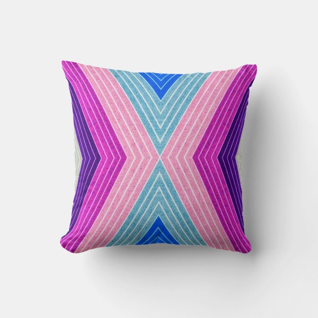 ABSTRACT PATTERN PILLOW, Purple Blue Retro Cushion (Front)
