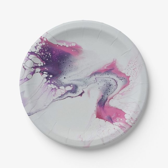Abstract pattern pink purple white. paper plate (Front)