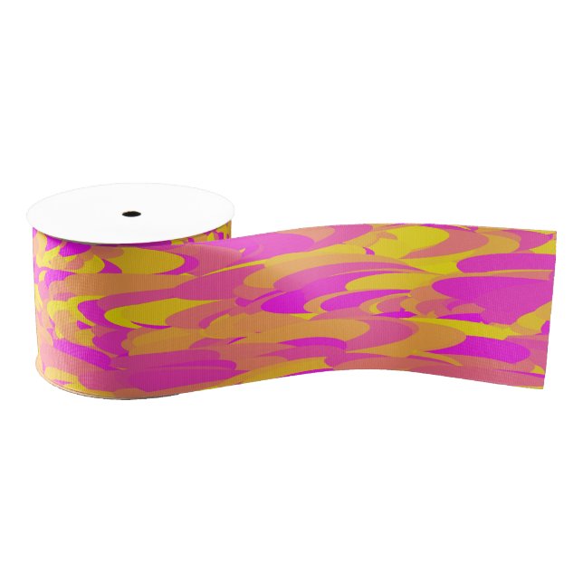 Abstract Pattern Pink Yellow Orange Grosgrain Ribbon (Spool)