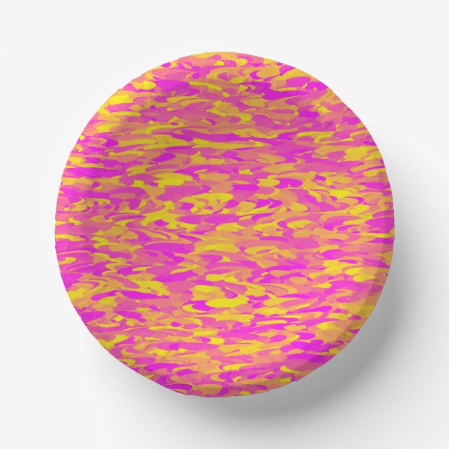Abstract Pattern Pink Yellow Orange Paper Plate (Front)