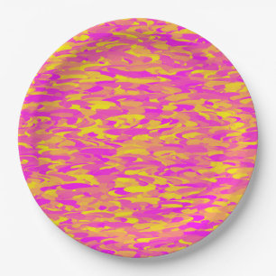 Abstract Pattern Pink Yellow Orange Paper Plate
