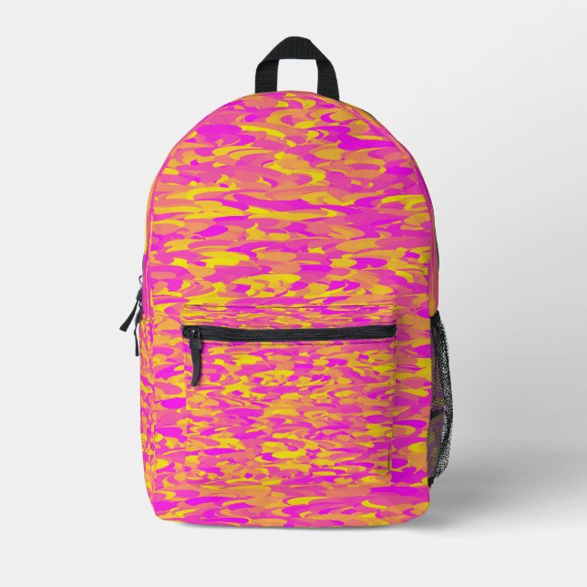Abstract Pattern Pink Yellow Orange Printed Backpack (Front)