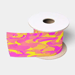 Abstract Pattern Pink Yellow Orange Satin Ribbon
