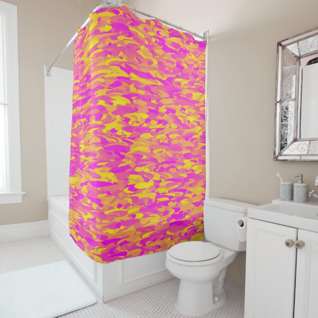 Abstract Pattern Pink Yellow Orange Shower Curtain (In Situ)