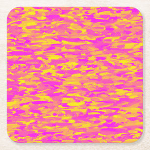Abstract Pattern Pink Yellow Orange Square Paper Coaster