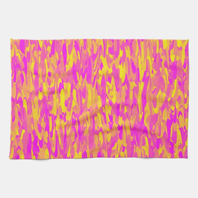 Abstract Pattern Pink Yellow Orange Tea Towel (Horizontal)