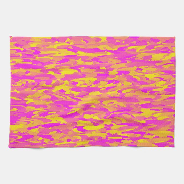 Abstract Pattern Pink Yellow Orange Tea Towel (Horizontal)