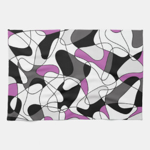 Abstract pattern - purple, grey, black and white. tea towel