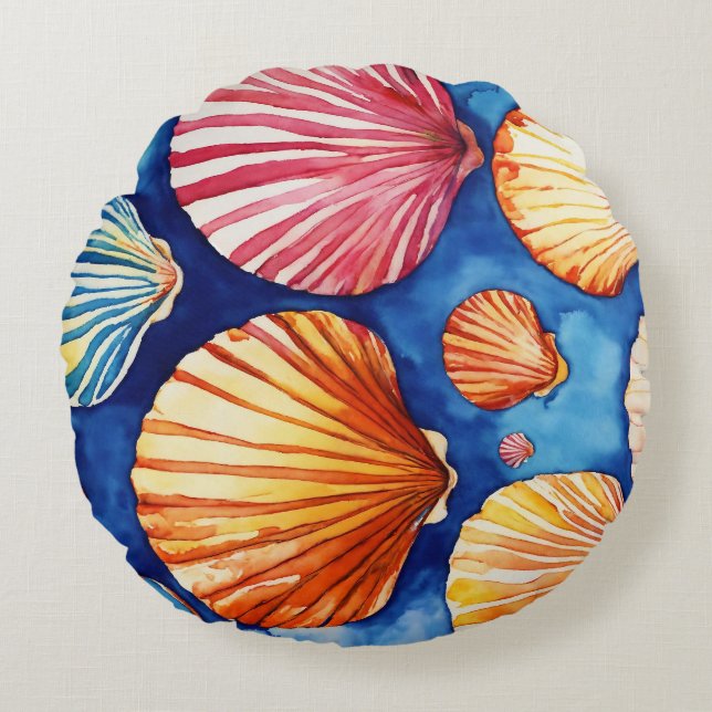 abstract pattern: shells blue brown round cushion (Front)