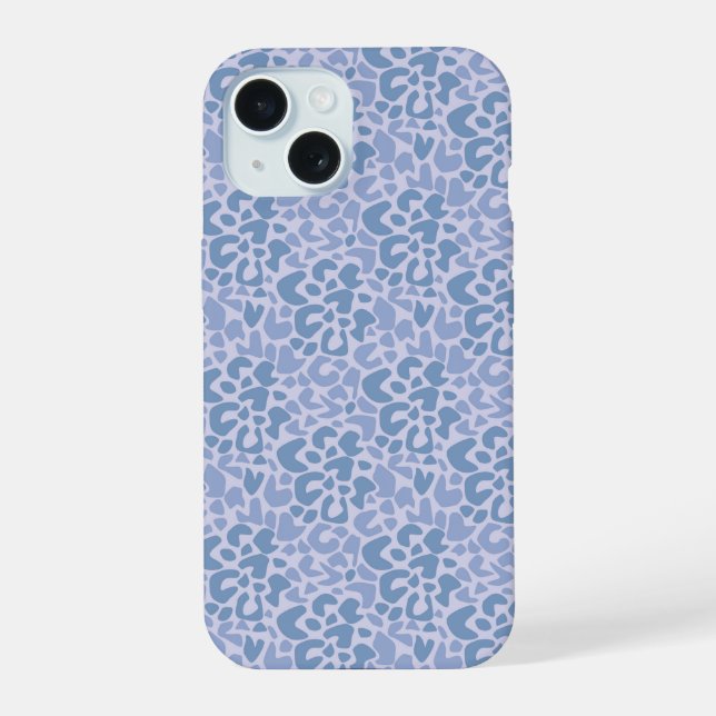 Abstract pattern spotted grey and blue iPhone 15 case (Back)