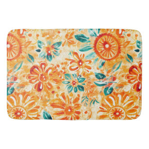 Abstract Pattern Sunny Orange Shower Curtain Bath Mat