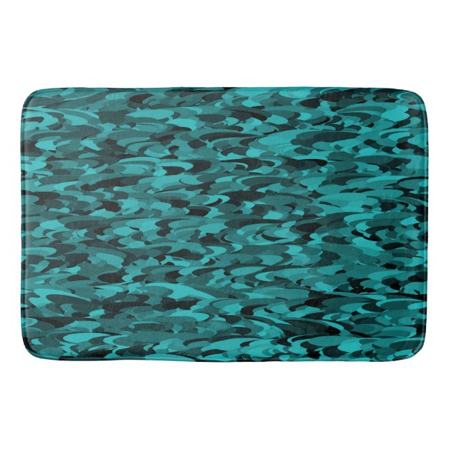 Abstract Pattern Teal Black Bath Mat (Front)