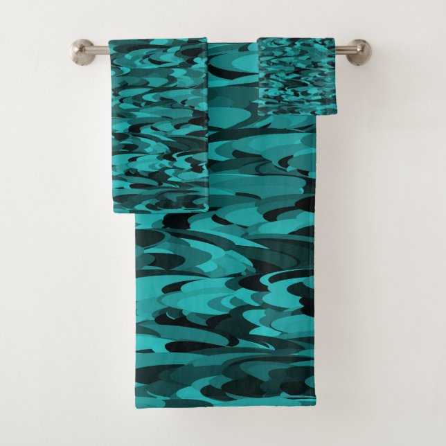 Abstract Pattern Teal Black Bath Towel Set (Insitu)
