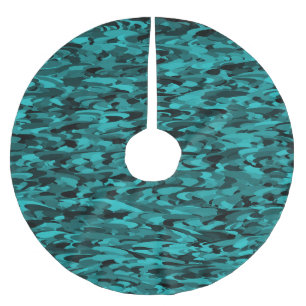 Abstract Pattern Teal Black Brushed Polyester Tree Skirt