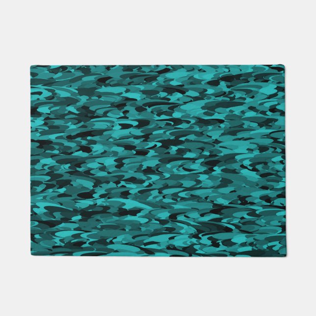 Abstract Pattern Teal Black Doormat (Front)