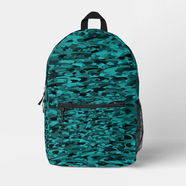 Abstract Pattern Teal Black Printed Backpack (Front)