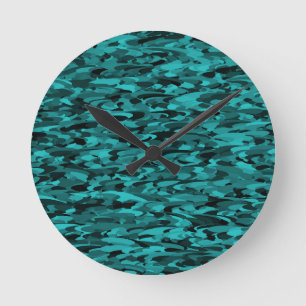 Abstract Pattern Teal Black Round Clock