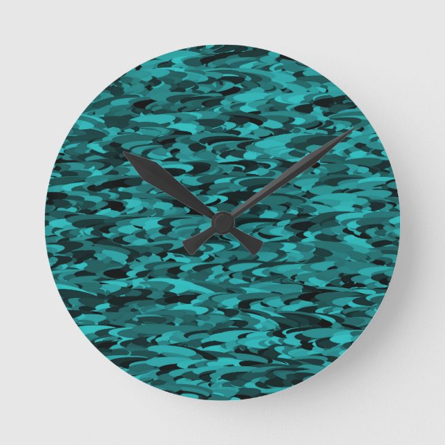 Abstract Pattern Teal Black Round Clock (Front)