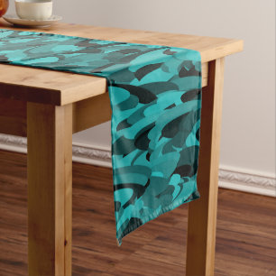 Abstract Pattern Teal Black Short Table Runner