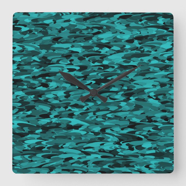 Abstract Pattern Teal Black Square Wall Clock (Front)