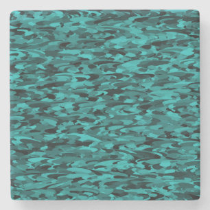 Abstract Pattern Teal Black Stone Coaster
