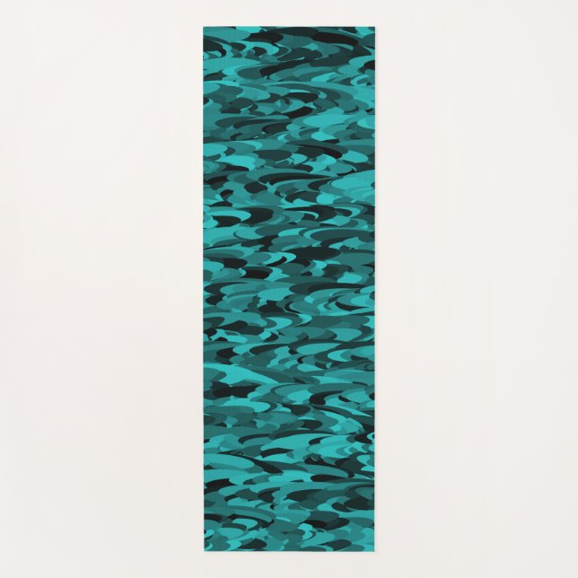 Abstract Pattern Teal Black Yoga Mat (Front)