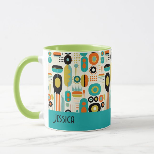 Abstract Pattern Vibrant Mid Century Modern Name  Mug (Left)