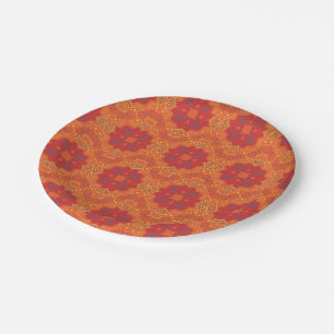 Abstract pattern with red flower paper plate