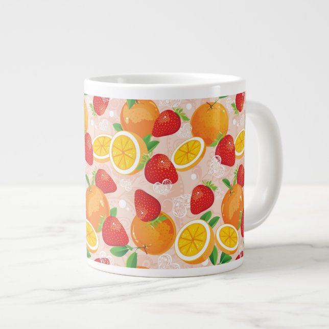 Abstract pattern with strawberry large coffee mug (Front Right)