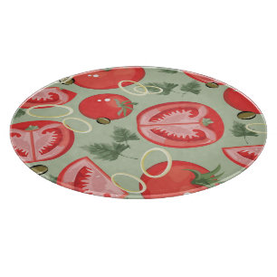 Abstract pattern with tomato cutting board