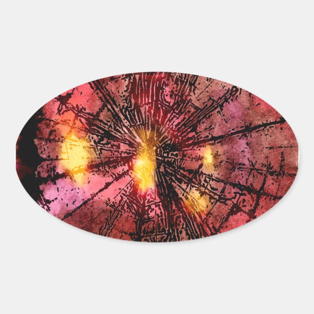 Abstract Pattern with Wax and Ink - Red Yellow Oval Sticker (Front)