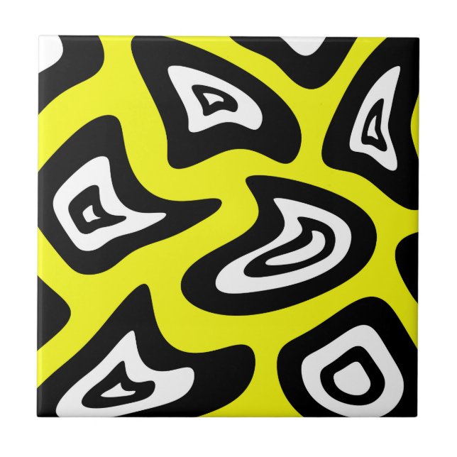 Abstract pattern - yellow, black and white. tile (Front)