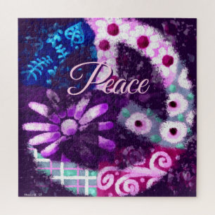 Abstract Peace Sign Hippie Art Personalised Jigsaw Puzzle