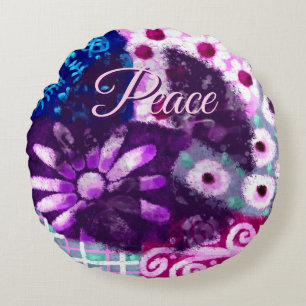 Abstract Peace Sign Hippie Art Personalised Round Cushion