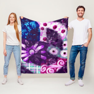 Abstract Peace Sign Hippie Art Purple Pink Blue Fleece Blanket