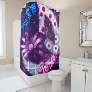 Abstract Peace Sign Hippie Art Purple Pink Blue Shower Curtain