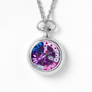 Abstract Peace Sign Hippie Art Purple Pink Blue Watch