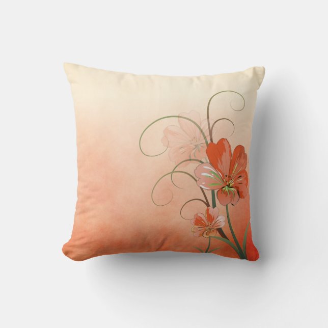 Abstract Peach and Green Floral Cushion (Front)
