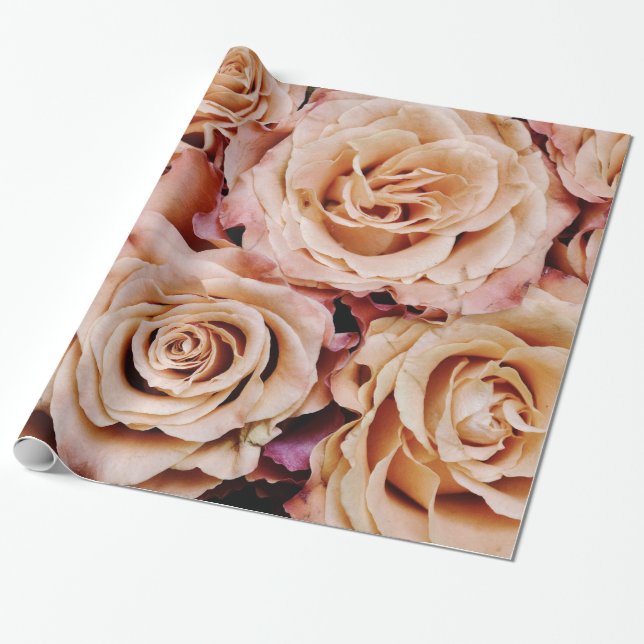 Abstract Peach Colour Roses Garden Elegant Floral Wrapping Paper (Unrolled)