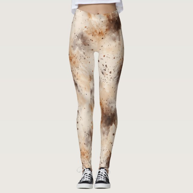 Abstract Peach Cream Brown Leggings (Front)