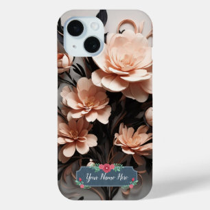 Abstract Peach Flowers Modern Art iPhone 15 Case